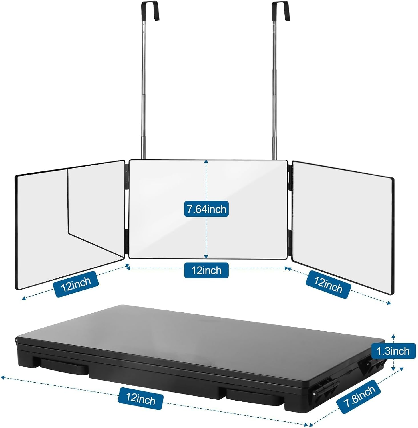 3 Way Mirror, 360 Mirror for Self Hair Cutting, Adjustable Trifold Barber Mirror to Cut Your Own Hair, Tri Fold Haircut for Men and Women with Protable Height Adjustable (3-Way-Mirror-Au) image number 5