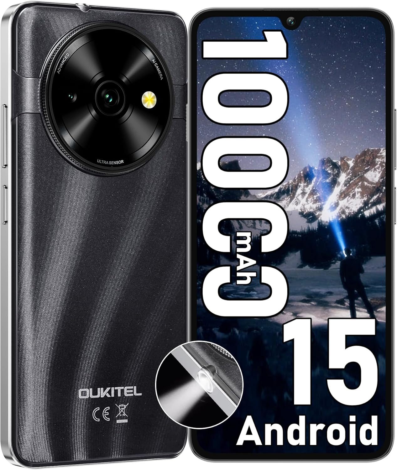 OUKITEL C59 Android 15 Smartphone without Contract, 10000 Mah Mobile Phone Cheap, 16GB + 128GB Mobile Phone without Contract, 6.88 Inch HD+ Simlock-Free Mobile Phones, 120LM Torch, 13MP + 5MP, Dual 4G image number 6