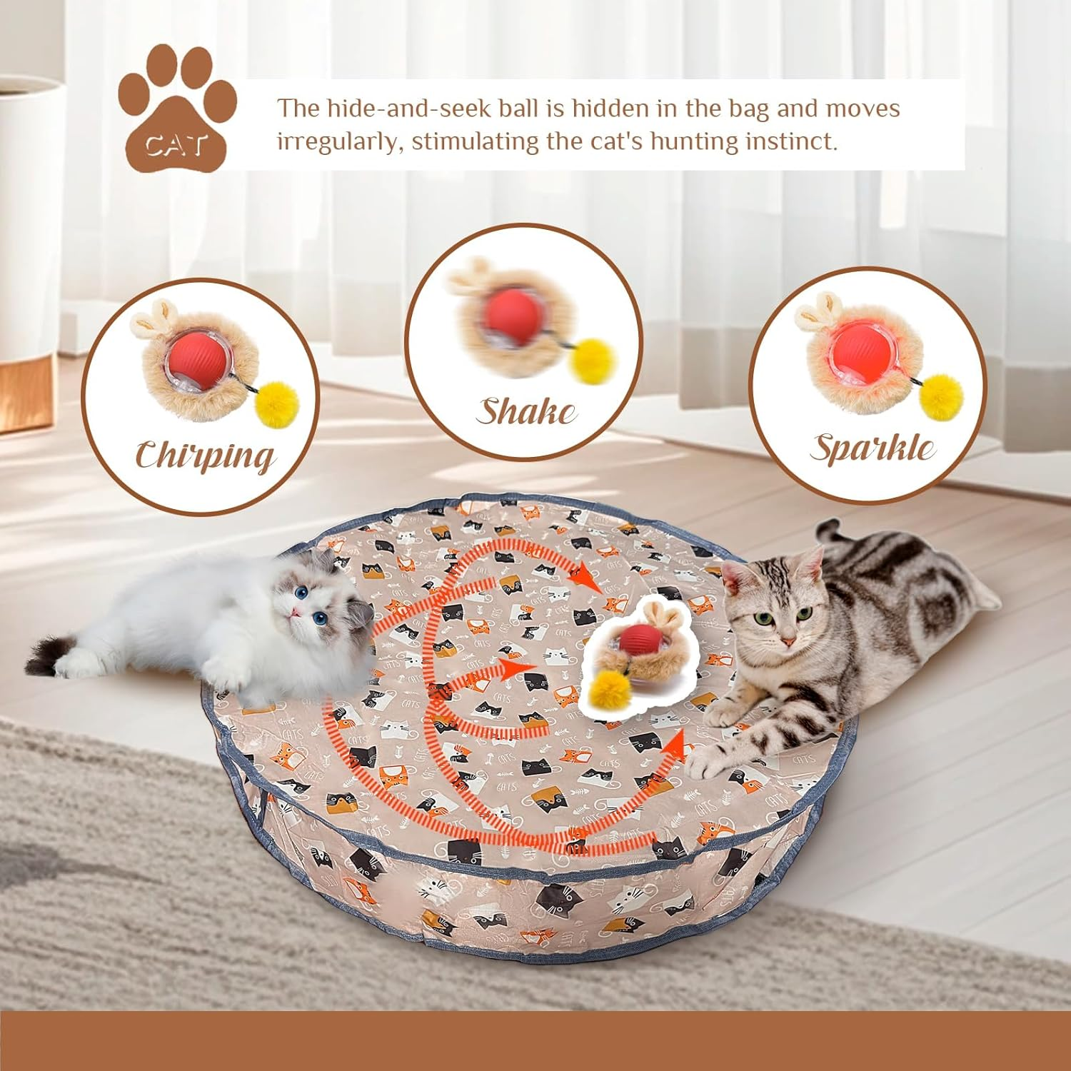 Interactive Cat Toy Mat with Auto-Rolling Ball &ndash; 28-Inch Rechargeable Cat Activity Mat for Indoor Cats, Smart Sensor Motion, Adjustable Speed, Durable & Non-Toxic Cat Enrichment Toy image number 4