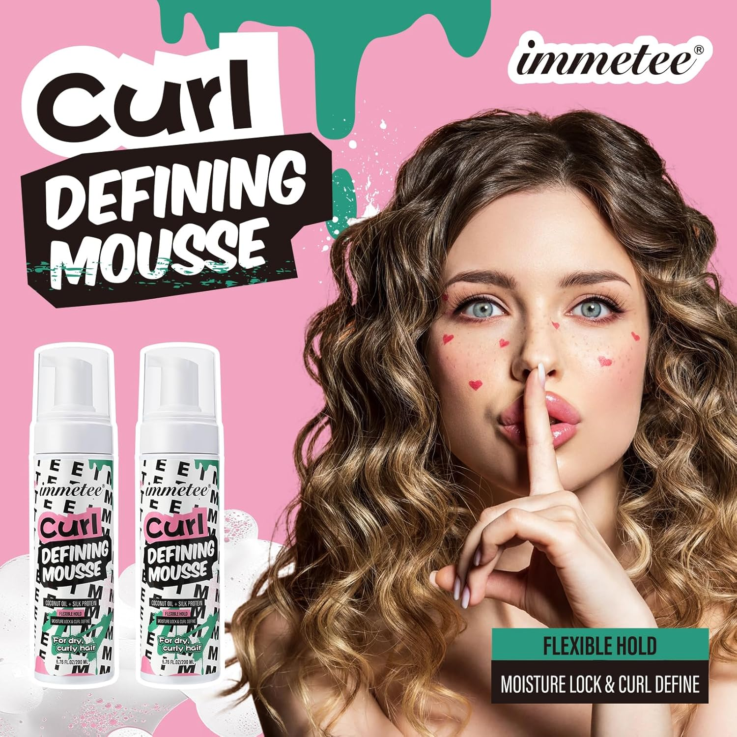 Immetee Curly Hair Mousse, Coconut Oil and Silk Protein for Frizz Control Styling Mousse, Extra Moisture Lock and Curl Define for Curly Hair Products.200Ml/6.76Fl Oz image number 1