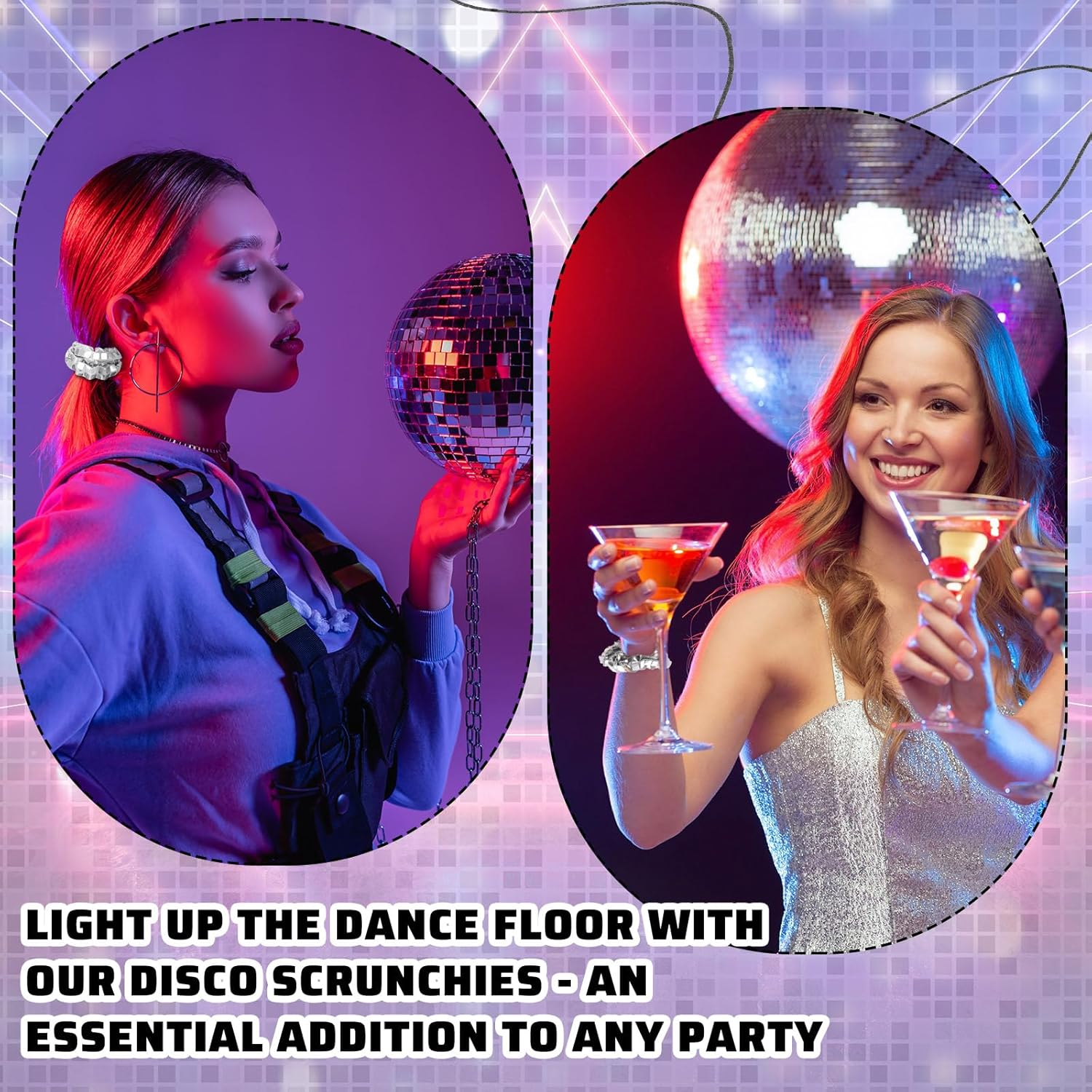 Lyrow 24 Pcs Disco Ball Sequin Hair Scrunchies Last Disco Bachelorette Party Favors Silver Metallic Hair Bobbles Elastics Ponytail Holders Mirror Disco Ball Retro 70S 80S 90S Disco Party Bridal Shower image number 1