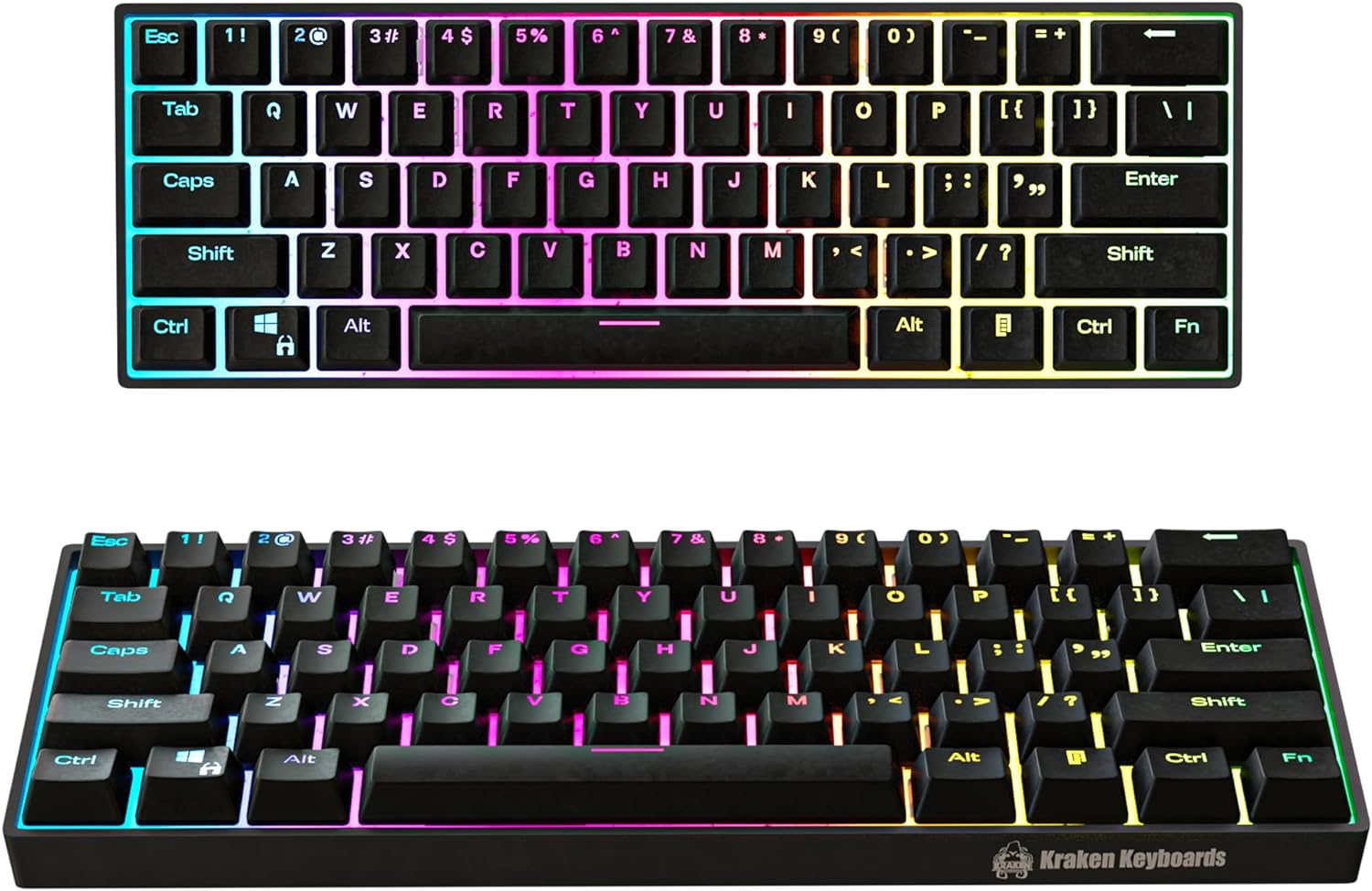 Kraken Keyboards Blink Edition Kraken Pro 60 | Black & Pink 60% HOT SWAPPABLE Mechanical Gaming Keyboard for Gaming on PC, Xbox, Playstation & MAC (Blink | Silver Switches)