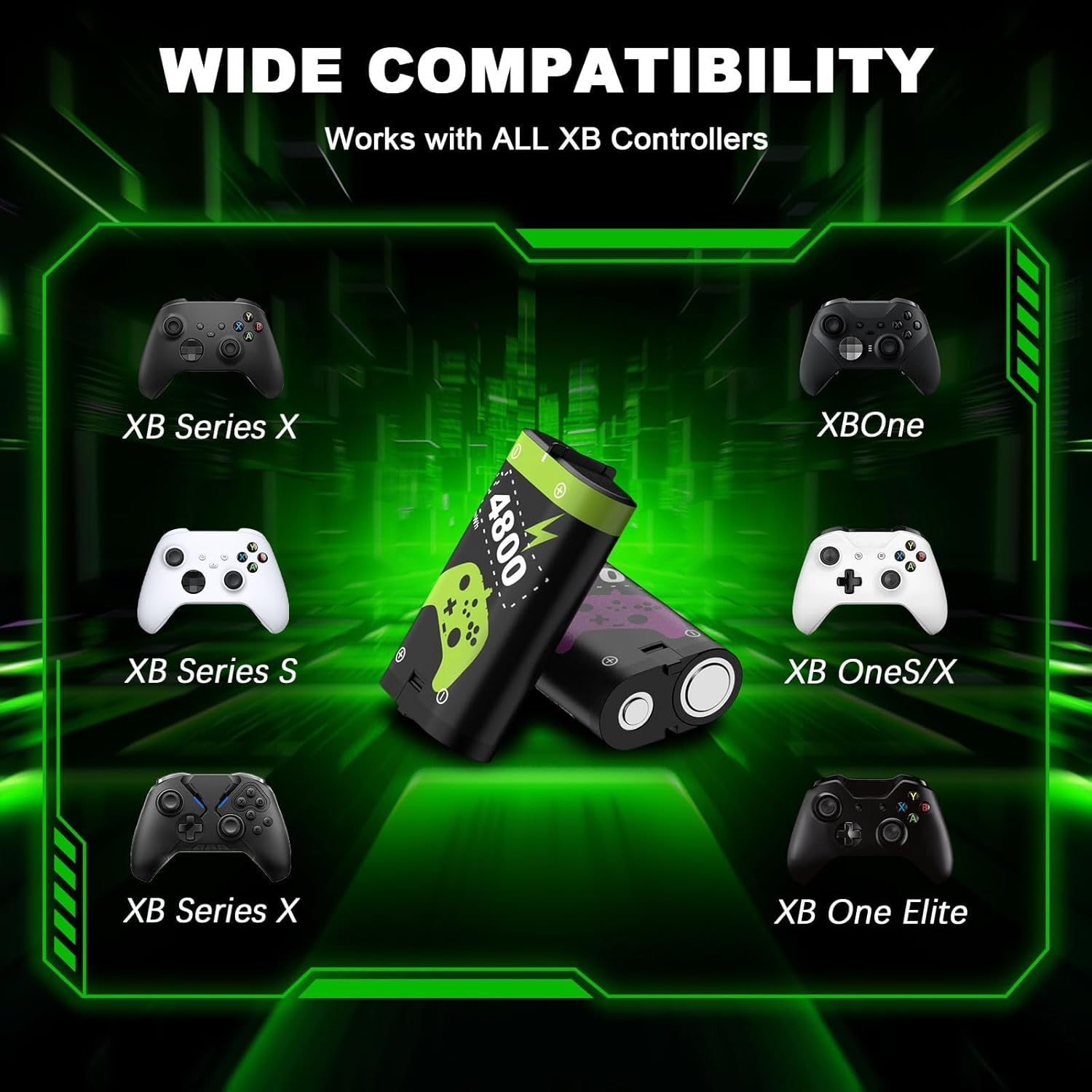 QIQIAZI Rechargeable Battery Packs for Xbox Series X|S/One, 4 X 4800Mwh Xbox Controller Battery Packs, Rechargeable Batteries with Charging Dock for One/S/X/Elite image number 1