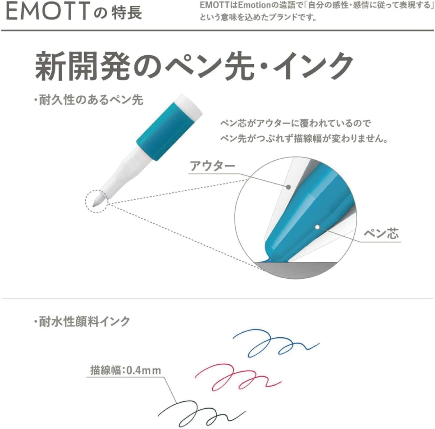 Mitsubishi Pencil EMOTT PEMSY5C.NO11 Water-Based Pen, 5 Colors, No.11, Midnight Color - No.12 Virtual Color 5 Color Set image number 4
