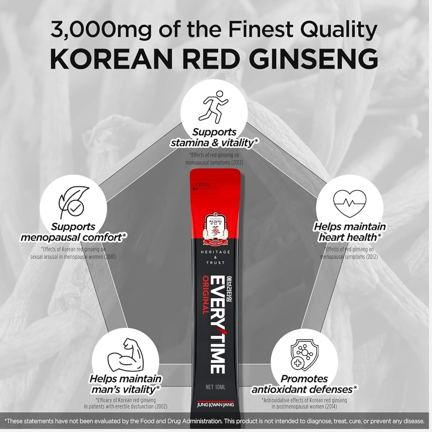Jung Kwan Jang Korean Red Ginseng Extract Stick Everytime 3000Mg | Energy Supplements, Ginseng Supplement, Ginseng Tea, Korean Food | Caffeine Free, Sugar Free, Boost Energy, Support Immunity | 10Ml X 30 Sticks image number 5