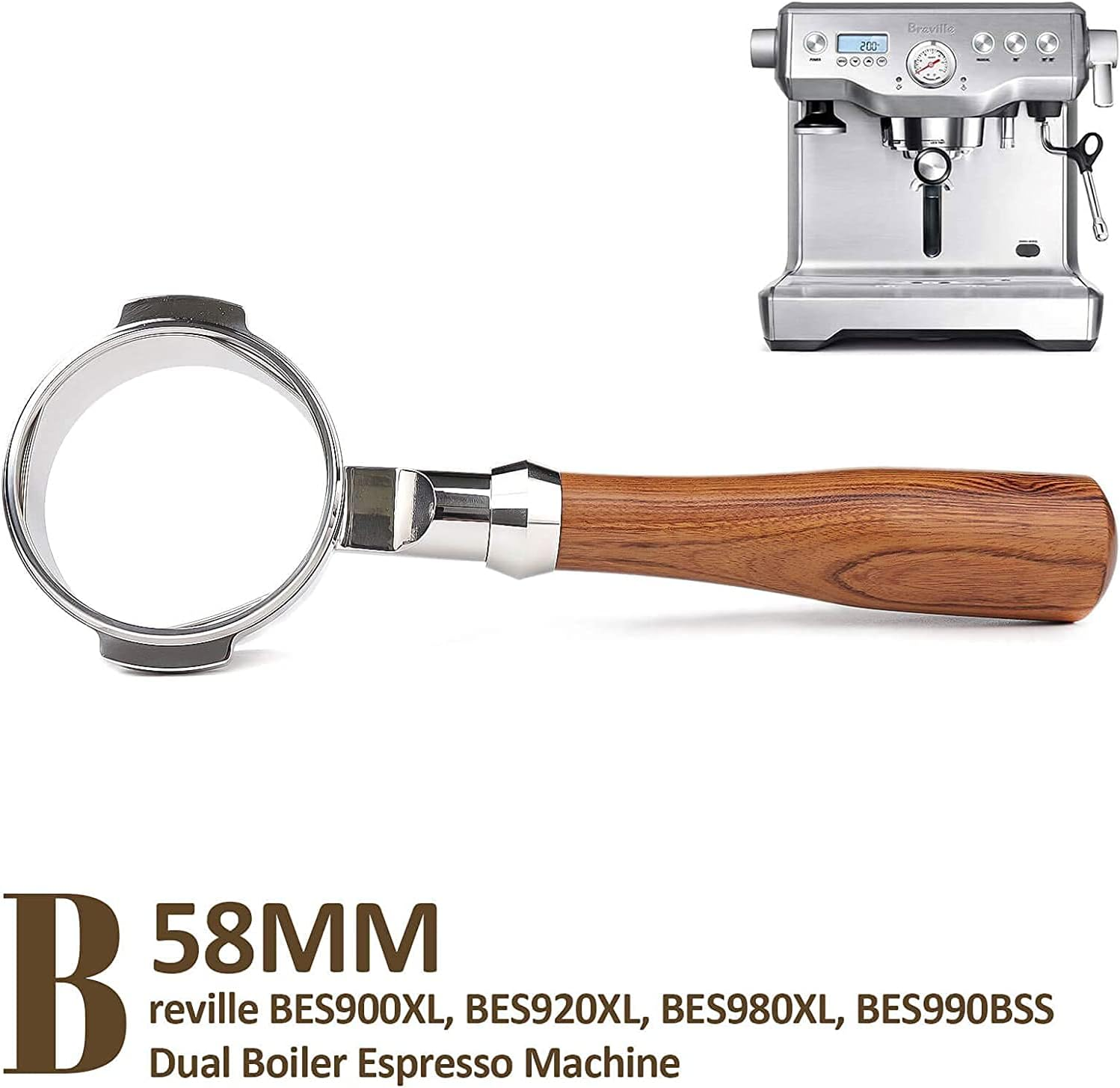 NEOUZA 58Mm Bottomless Portafilter Compatible with Breville BES900XL, BES920XL, BES980XL, BES990BSS Espresso Machine, 304 Stainless Steel Two Ears, Basket, Spoon,Tamper Mat,Brush image number 5