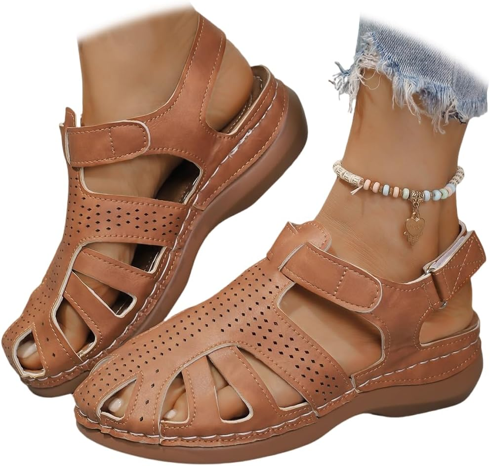 Wedge Orthopedic Sandals for Women Comfortable Closed Toe Summer Sandals Comfortable Hollow Out Sandal with Arch Support