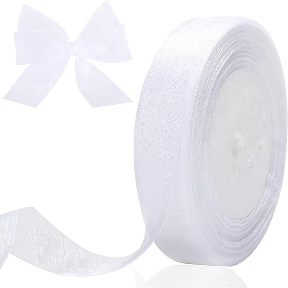 Sheer Organza Ribbon Chiffon Handmade Gifts Wrapping Ribbon Thin Fabric Tulle for Bouquet DIY Craft Party Deco Decoration Wreaths Wrap Wedding Invitations Bows Christmas Tree (50 Yds X 0.78 In) image number 1