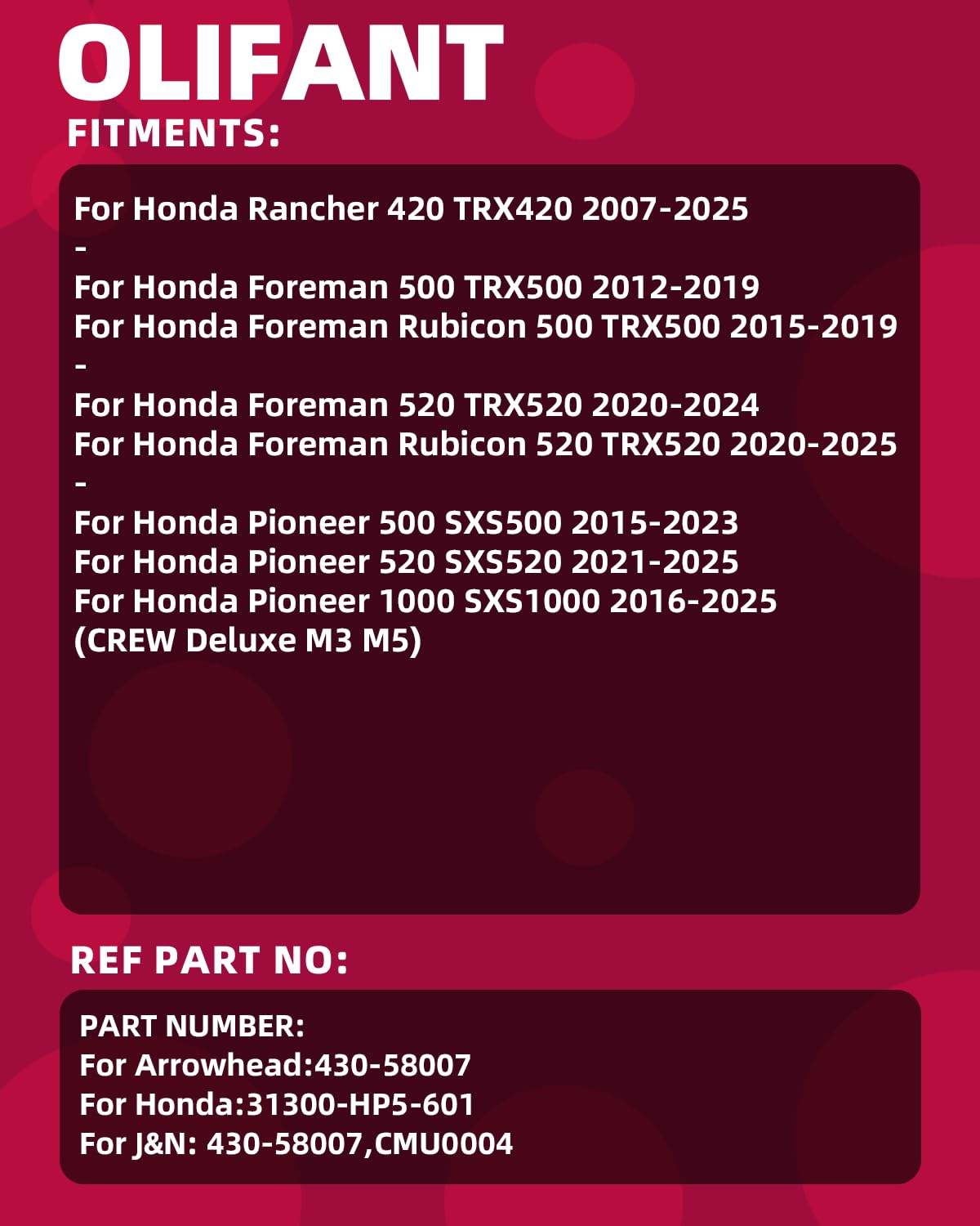 OLIFANT Power Shift Control Motor for Honda Rancher 420 2007-2025/Foreman Rubicon 500/Foreman Rubicon 520/Pioneer 500 520 1000 Replace 31300-HP5-601 image number 2