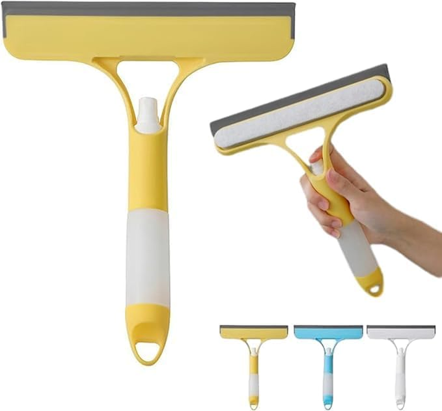 2025 New Window Cleaning Scraper 3 in 1, Squeegee for Shower Glass, Spray Function for Glass Doors and Windows, Mirrors Scraper, Brush. All-Purpose Window Cleaner Tool (Yellow+Blue+White)