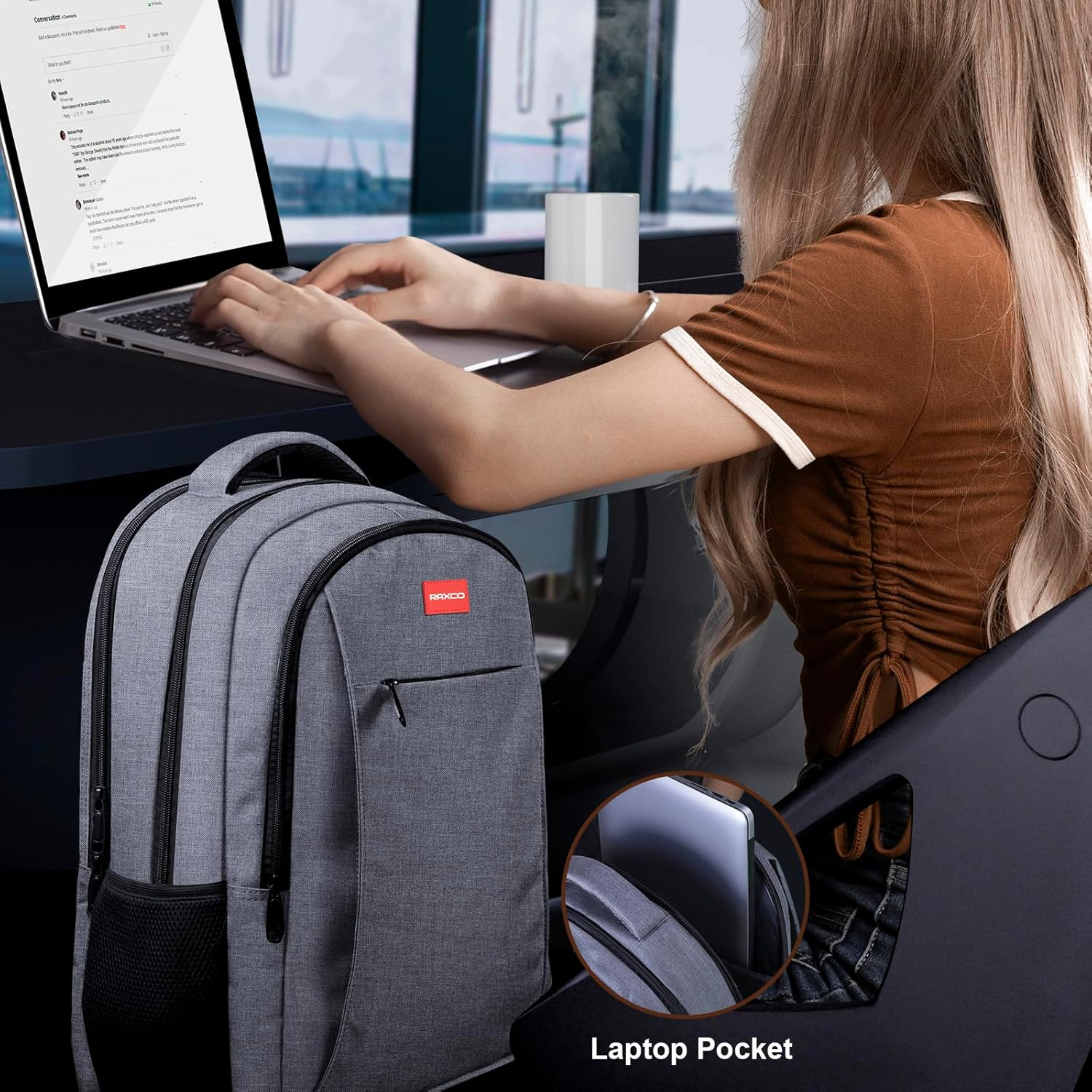 RAXCO Laptop Backpack,Waterproof Travel Backpack with USB Charging Port,Computer Backpack Fits 17'' Laptops for Business College - Black image number 5