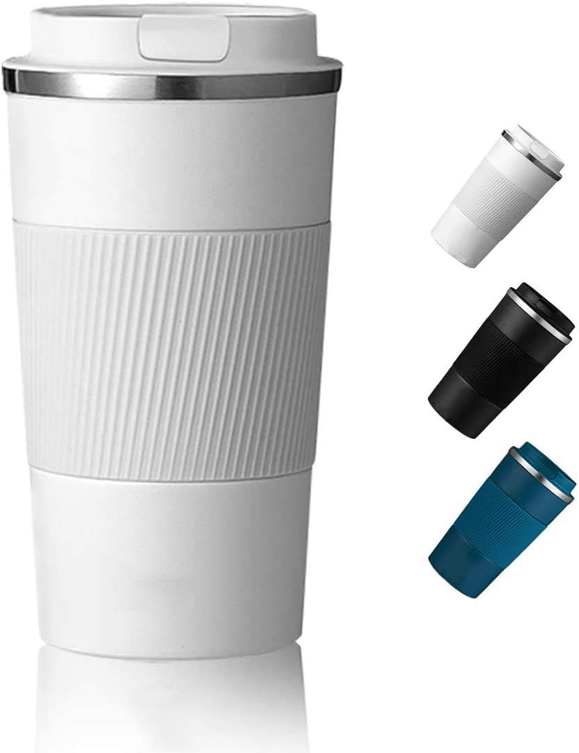 Trave Coffee Mug, 17 Oz Insulated Coffee Travel Mug Spill Proof for Men Women, Stainless Steel Vacuum Tumbler Coffee Cup Leakproof with Flip Lid Reusable Thermal Coffee Cup with Silicone Sleeve for Home Office Hot/Iced Beverage -510Ml/17Oz, White image number 3
