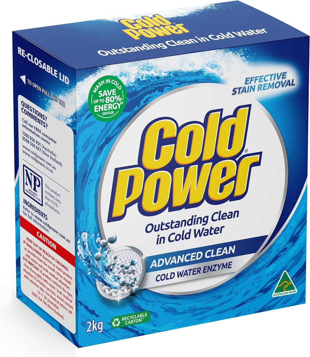 Cold Power Advanced Clean, Powder Laundry Detergent, 2Kg, Suitable for Front and Top Loaders image number 6