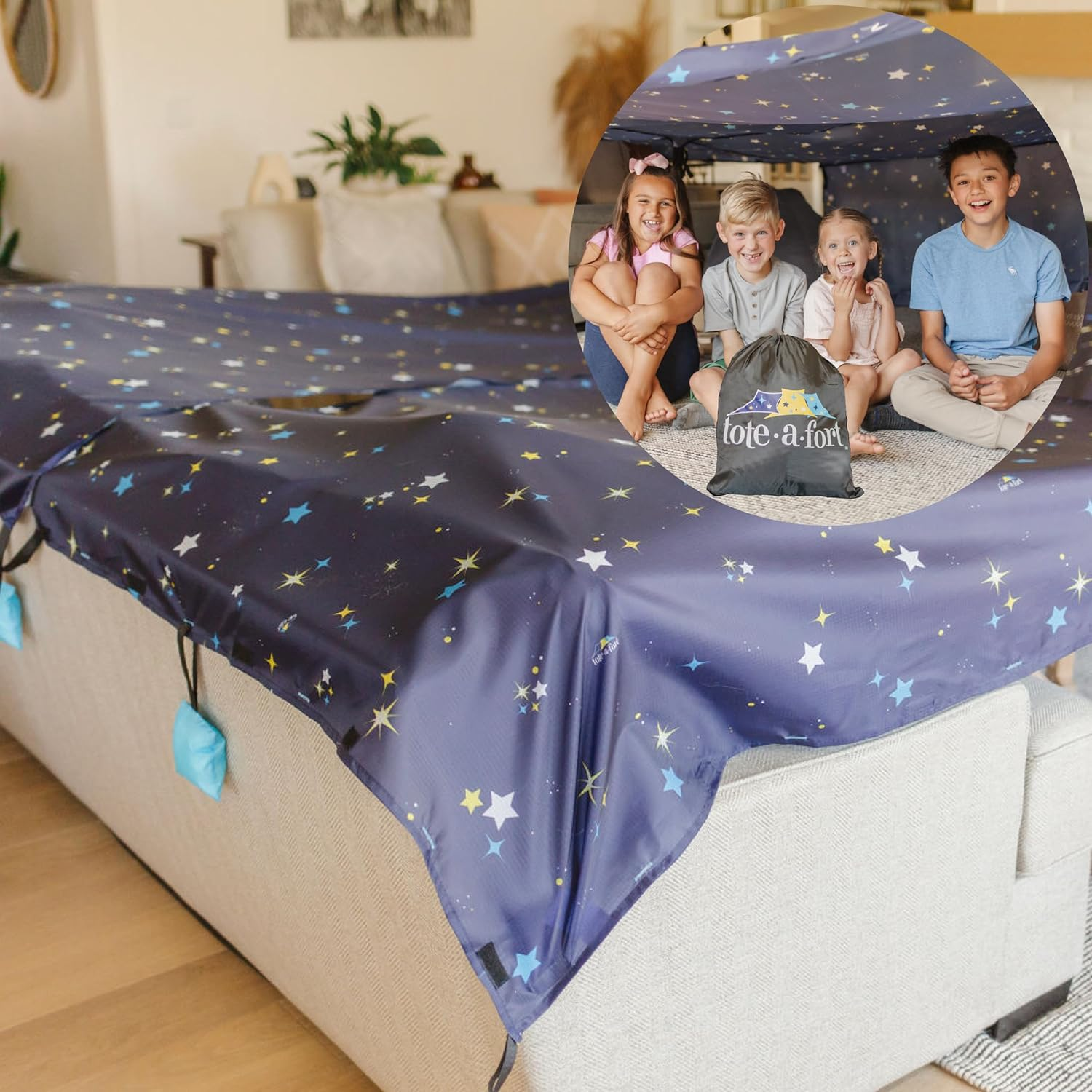 TOTEAFORT Starry Original Blanket Fort Building Kit for Kids Ages 4-12 - Portable Playhouse Play Tent Fort - Unisex Children
