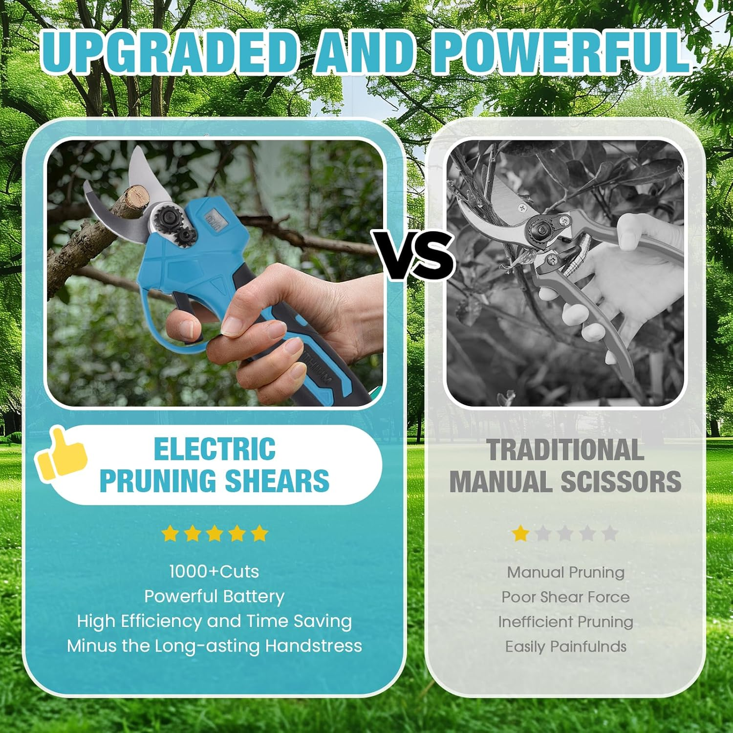Advwin Electric Pruning Shears, Cordless Electric Pruner Battery Powered, with 2 Pack 1.5Ah Rechargable Batteries, 25MM (0.98Inch) Cutting Diameter image number 6