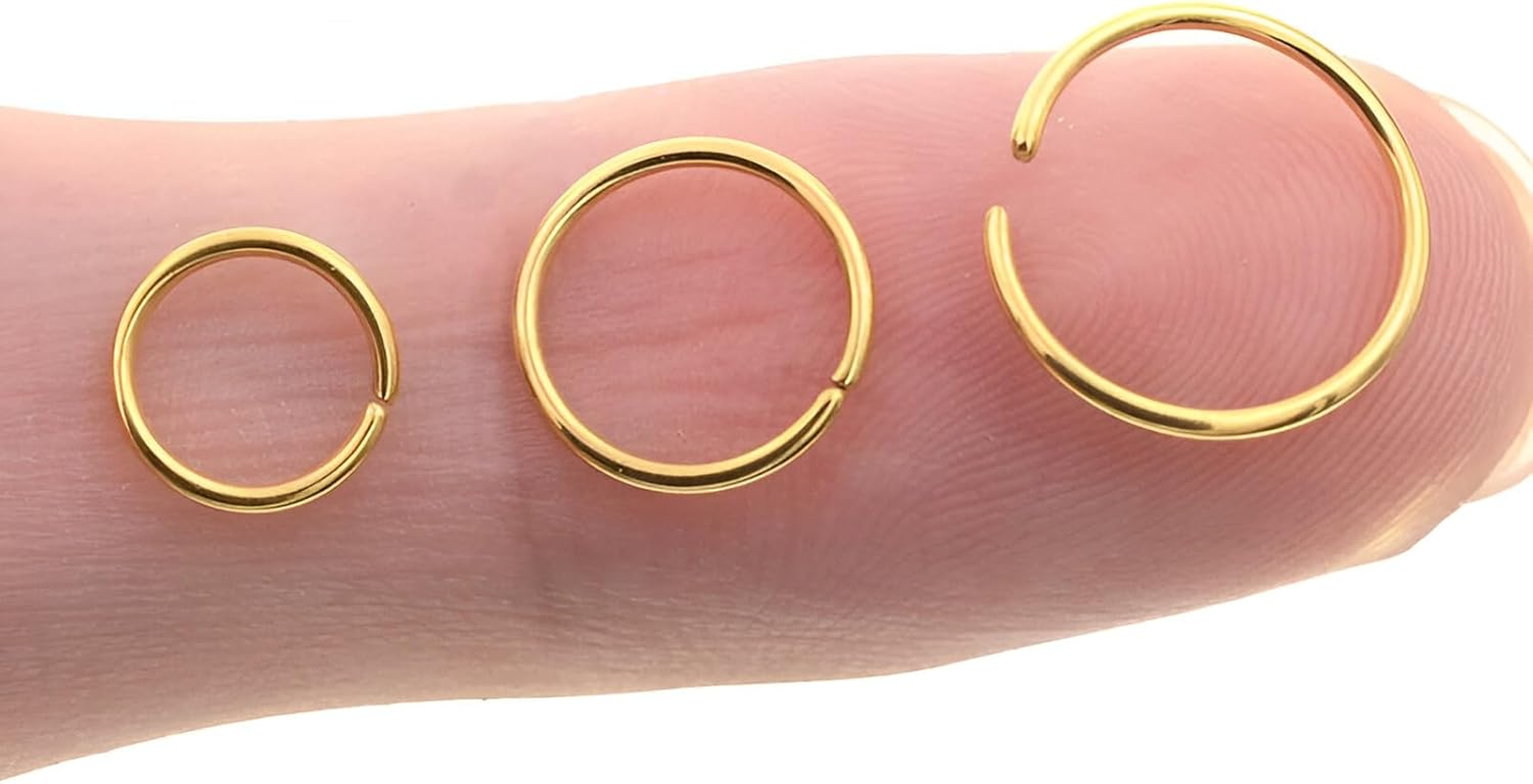 20G Stainless Steel Fake Nose Ring Hoop - Seamless Open Faux Nose Hoop - 6Mm 10Mm Diameter - Hypoallergenic and Durable