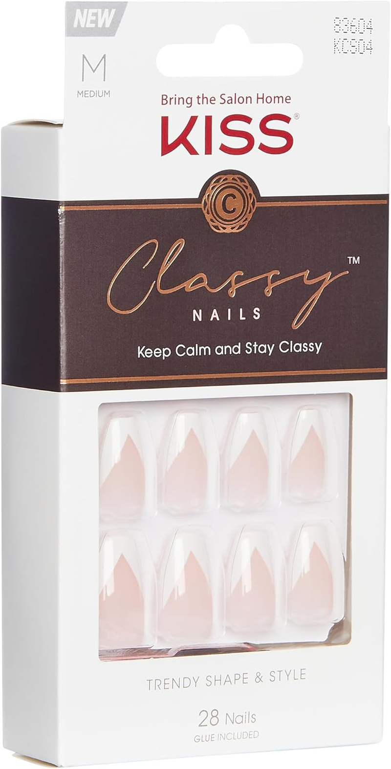 KISS Classy French Nail Manicure Kit with Gel Finish, Medium, Coffin Shaped, &ldquo;Silk Dress&rdquo;, Gel Nail Kit Includes Pink Nail Glue (Net Wt. 2 G / 0.07Oz.), Mini File, Manicure Stick, and 28 Fake Nails image number 2