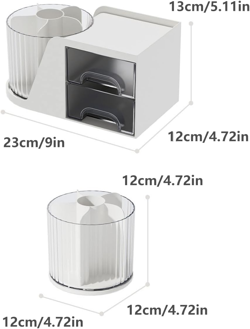 AIMALL Desktop Storage Box White, Rotating Cosmetic Brush Storage Cylinder, 360&deg; Desktop Organiser, Lipstick Eyeshadow Pen Holder, 23X12X13Cm/9X4.72X5.11In