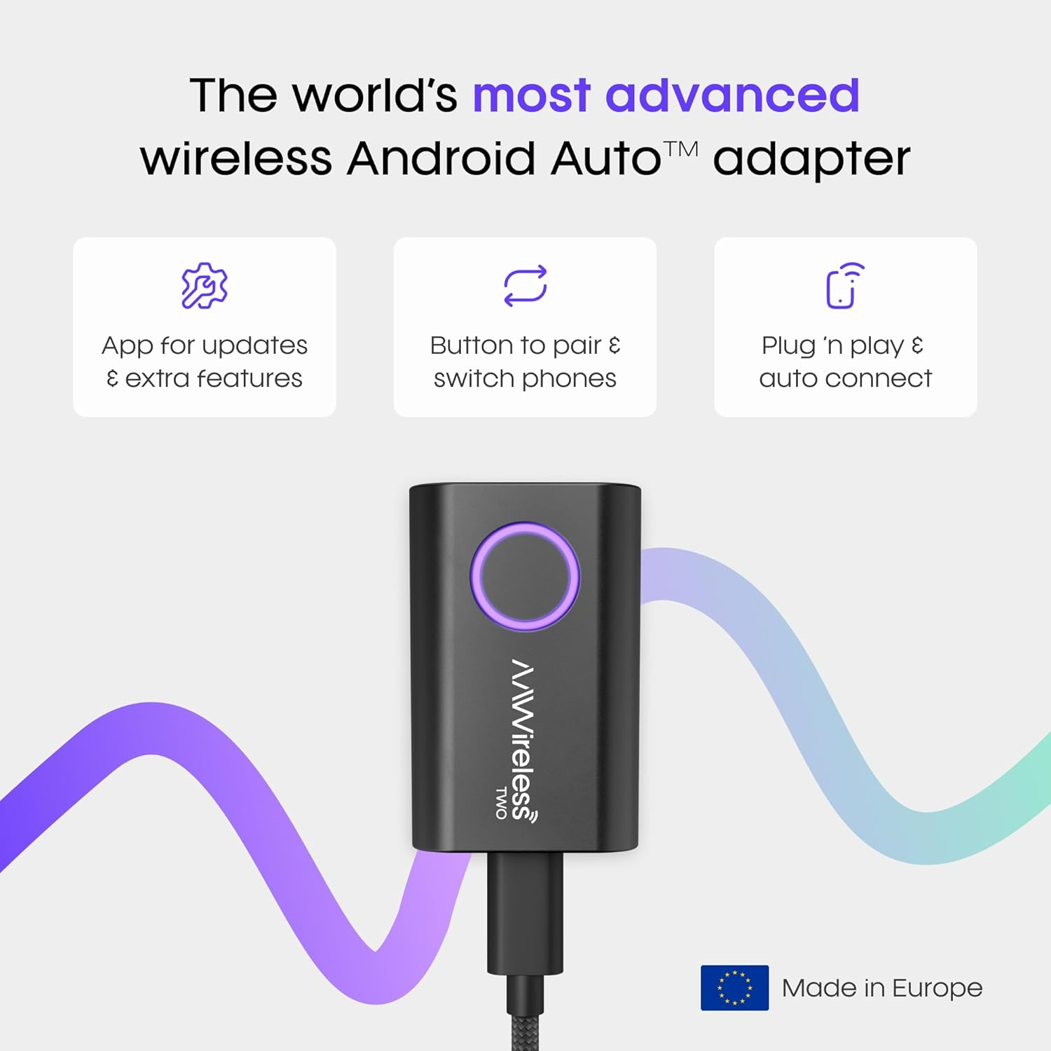 Aawireless Two - Android Auto Wireless Adapter - Convert Factory Wired Android Auto to Wireless - Multifunctional Button - Easy Plug and Play Setup - Seamlessly Connect via Bluetooth - Made in Europe image number 4