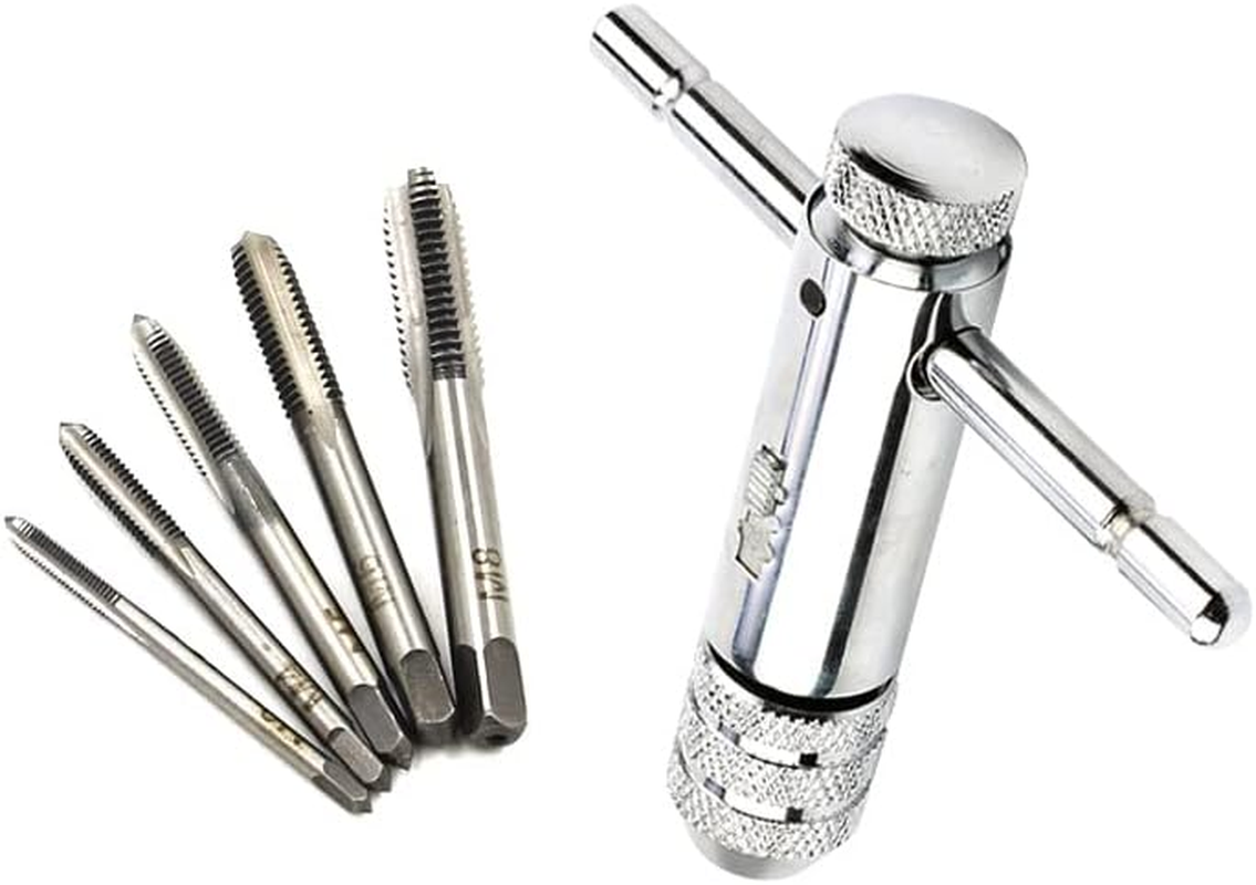 ZONADA Adjustable Size M3 M4 M5 M6 M8 Hand Screw Thread Tapping Tool Chrome Plated Steel T-Handle Reversible Ratchet Wrench Tap Threading Tool image number 3