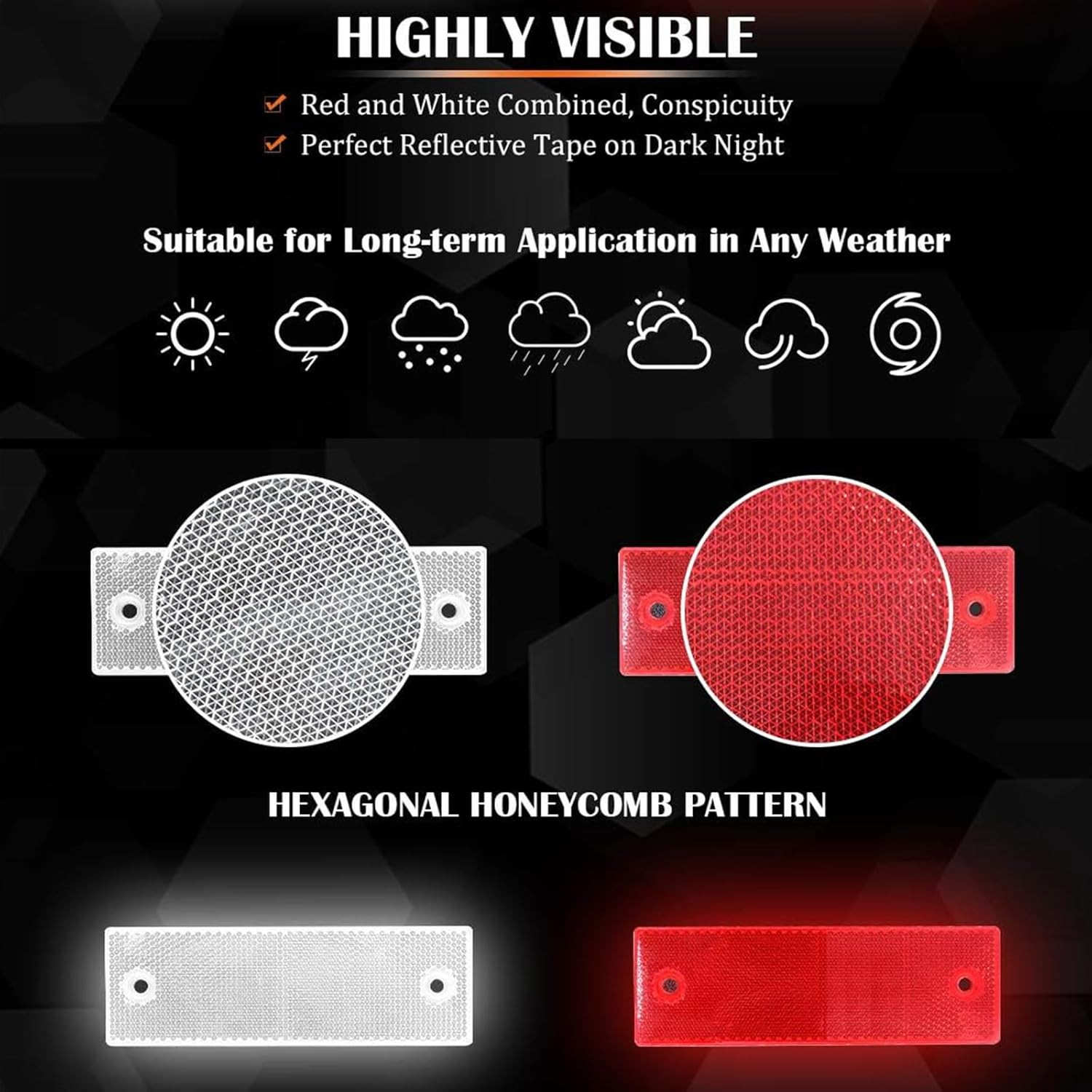 20Pcs Red and White Reflective Stickers for Trailers, Trucks, Rvs, Driveways, Durable Waterproof for Night Safety image number 1