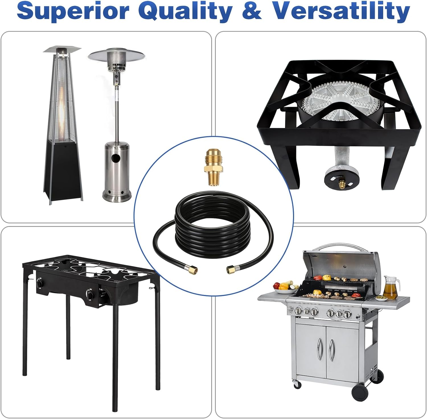 WADEO 20 FT Propane Hose Assembly with Both 3/8 Inch Female Flare for Gas Grill, RV, Fire Pit, Heater, Etc, Included a Pipe Fitting 3/8 Inch Flare X 1/8 Inch MNPT image number 1