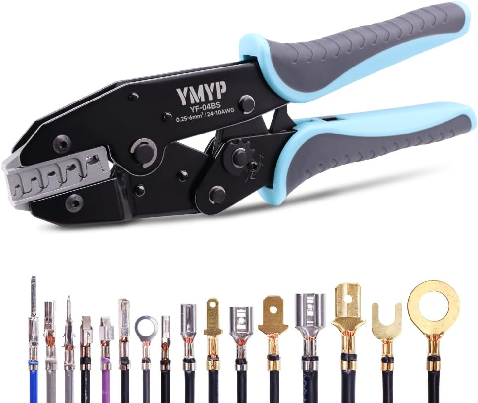 Crimping Tool for Open Barrel Terminals JST Molex TE Connectors - 24-10 AWG (0.25-6Mm&sup2;) with Wire Cutting Jaw - Ratcheting Wire Crimper image number 1