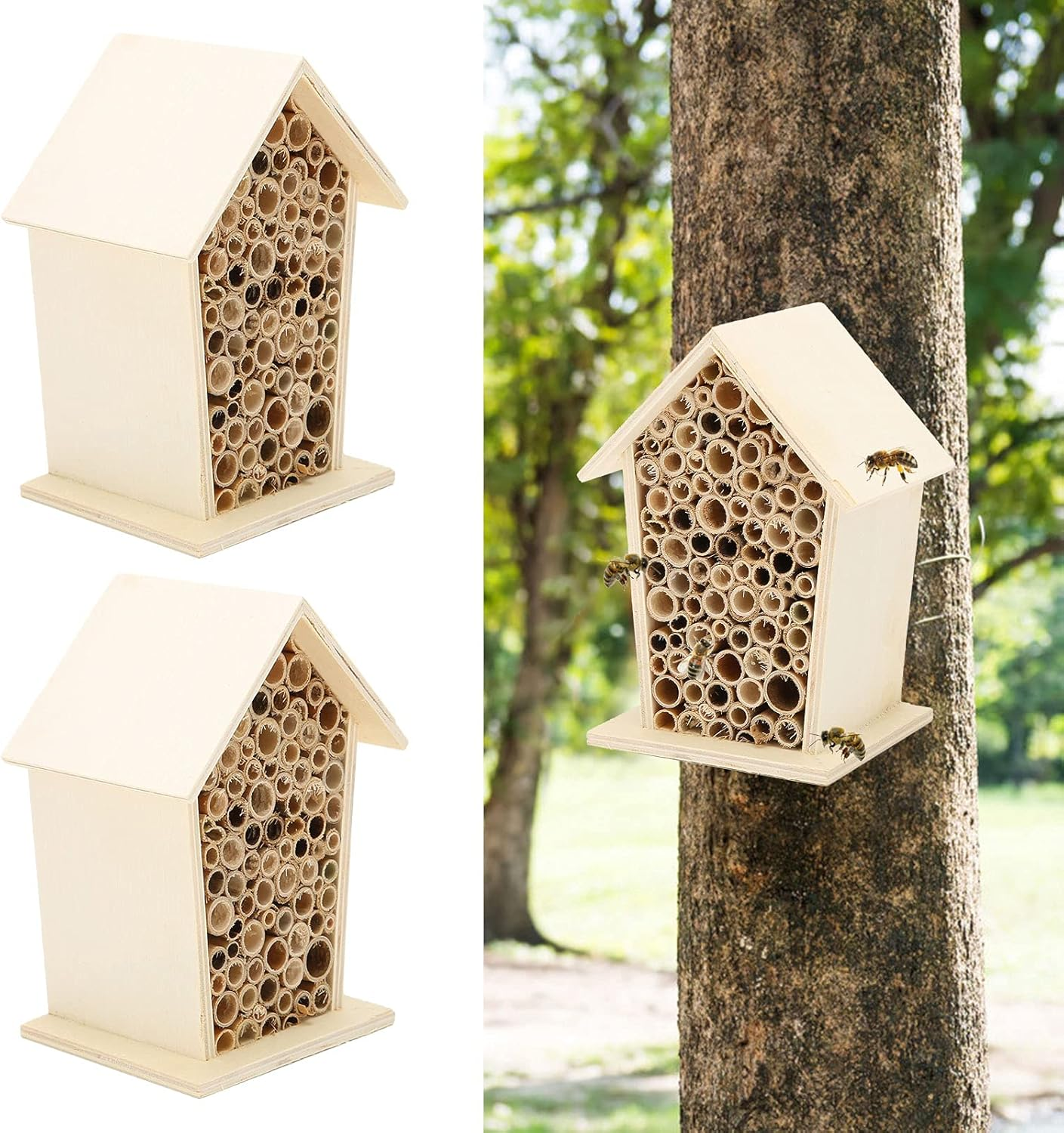 Animalshelter Bee House Hotel & Shelter with Handmade Elderberry Wood Bee Hive, Attracts Peaceful Pollinators for Enhancing Garden Productivity image number 2