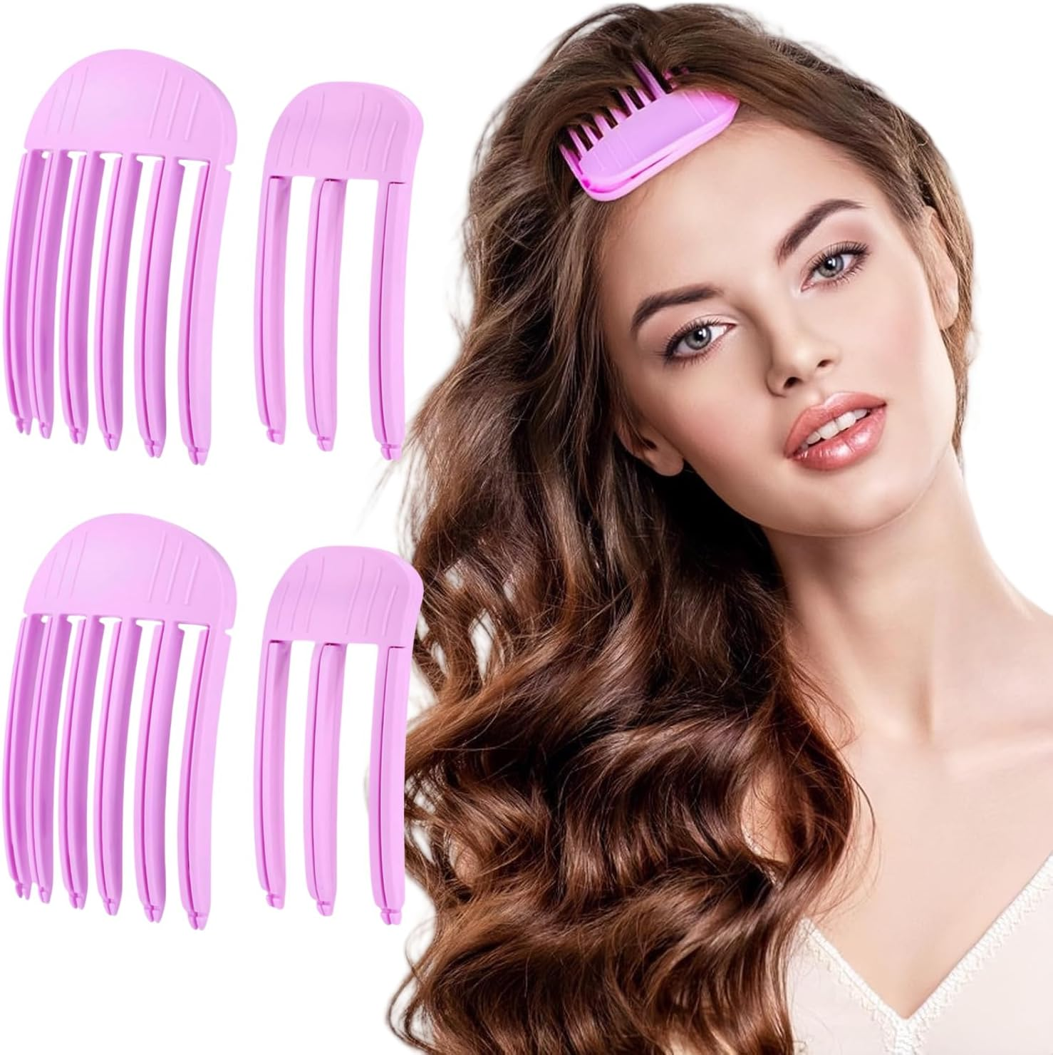 Heanvmyss Wind Shaping Styling Combs for Fluffy Bangs,4 Pcs Clips for Hair Volume,3 or 6 Teeth Volumizing Hair Clips for Natural Voluminous Look (Pink)
