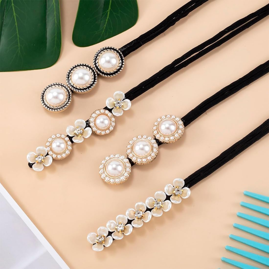 JEYORZY Pack of 4 Magic Hair Buns, Pearl Flowers Hair Bun Maker, Women'S Doughnut Hair Bun Maker, Hair Pin Hair Bun Maker, Hair Holder, Hair Styling Tool, for Girls and Women image number 5