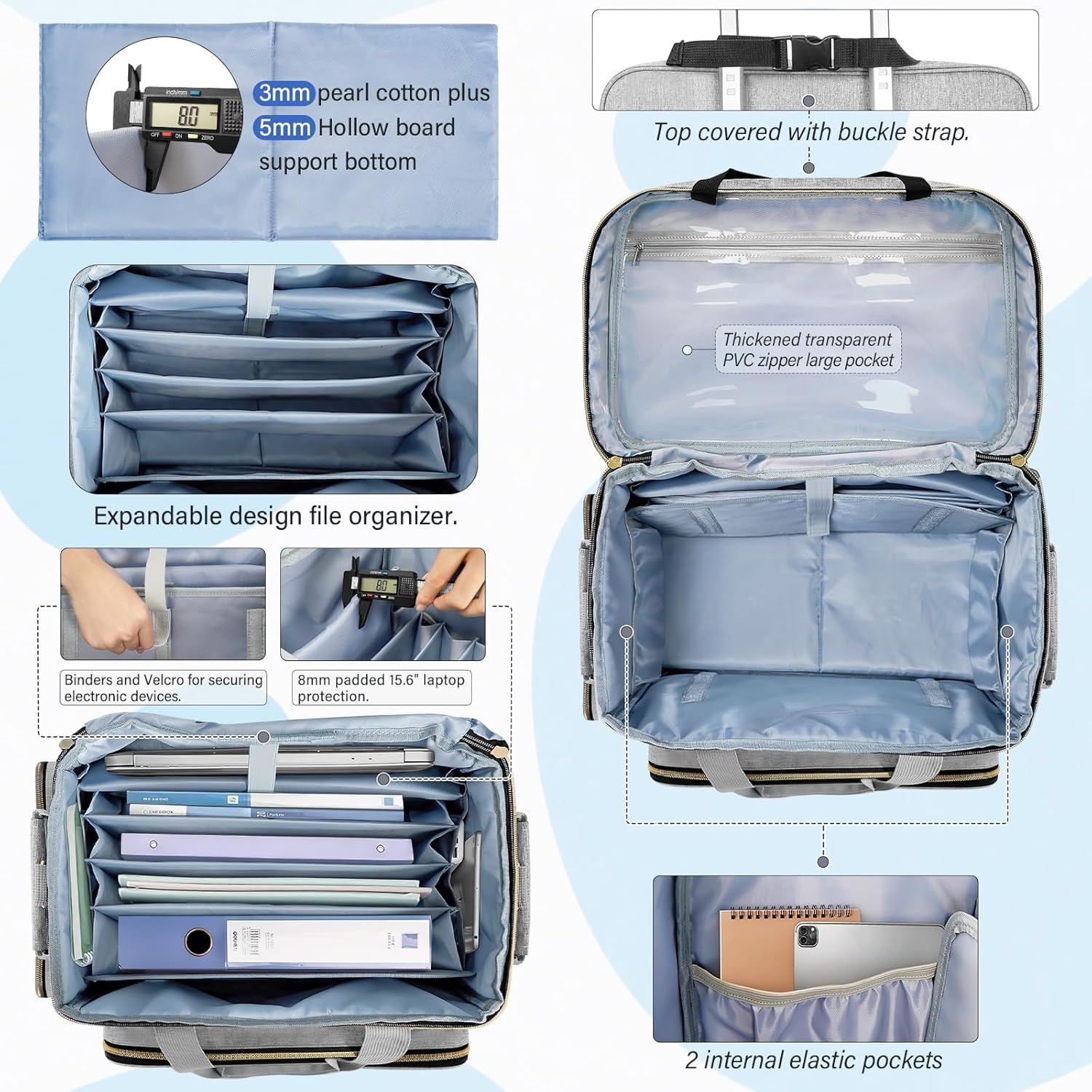 LIWSHWZ Rolling Teacher Tote Bag, Wheeled Teacher Bag with Accordion File Organizer for up to 15.6" Laptop,Thickened Trailer Leg Detachable Trolley for Teaching&Office Supplies Storage（17.3&times;9.8&times;13.4"） image number 4