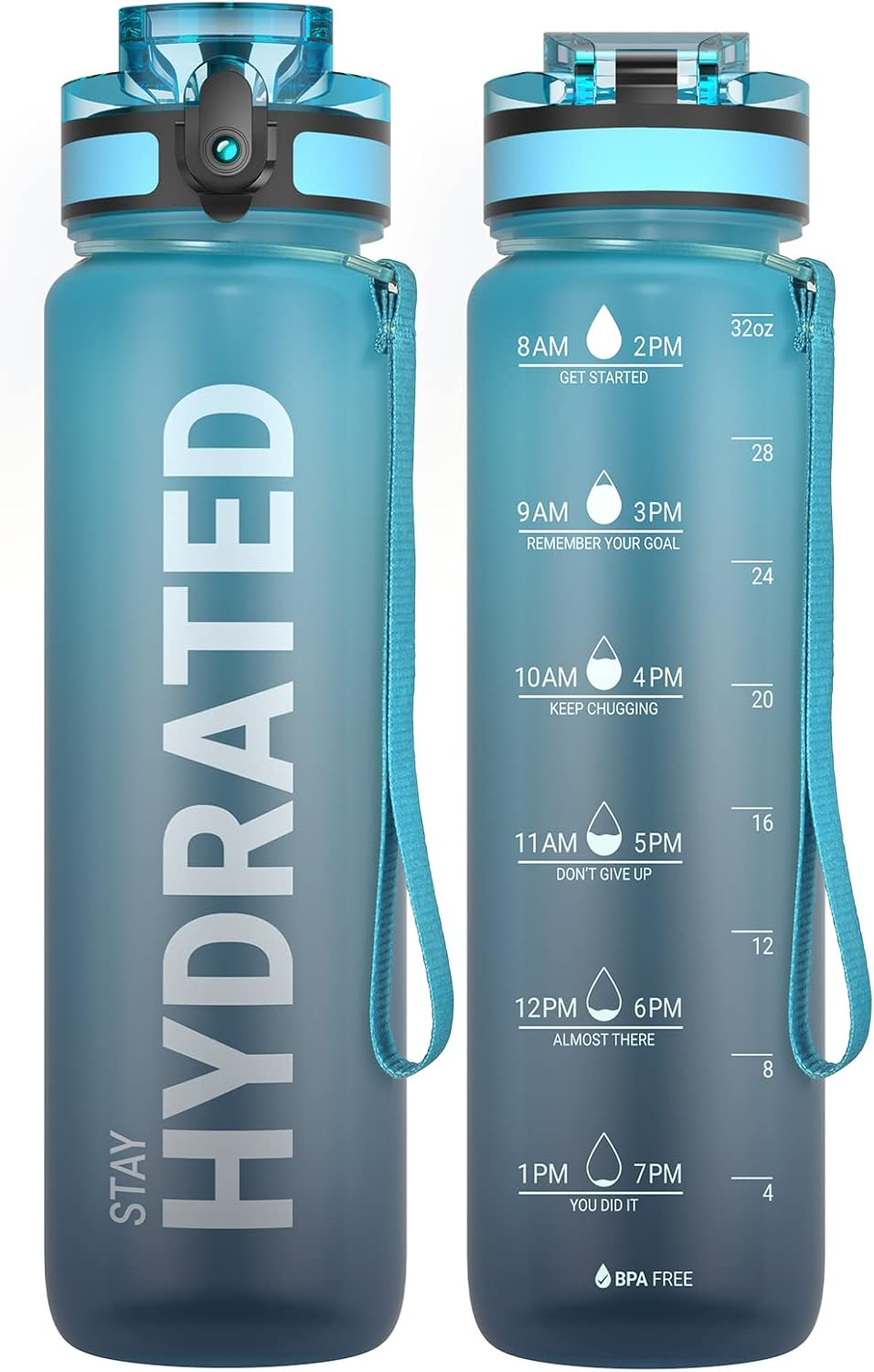 Sahara Sailor Water Bottles, 32Oz Motivational Sports Water Bottle with Time Marker - Times to Drink - Tritan, BPA Free, Wide Mouth Leakproof, Fast Flow Technology with Clean Brush (1 Pack)