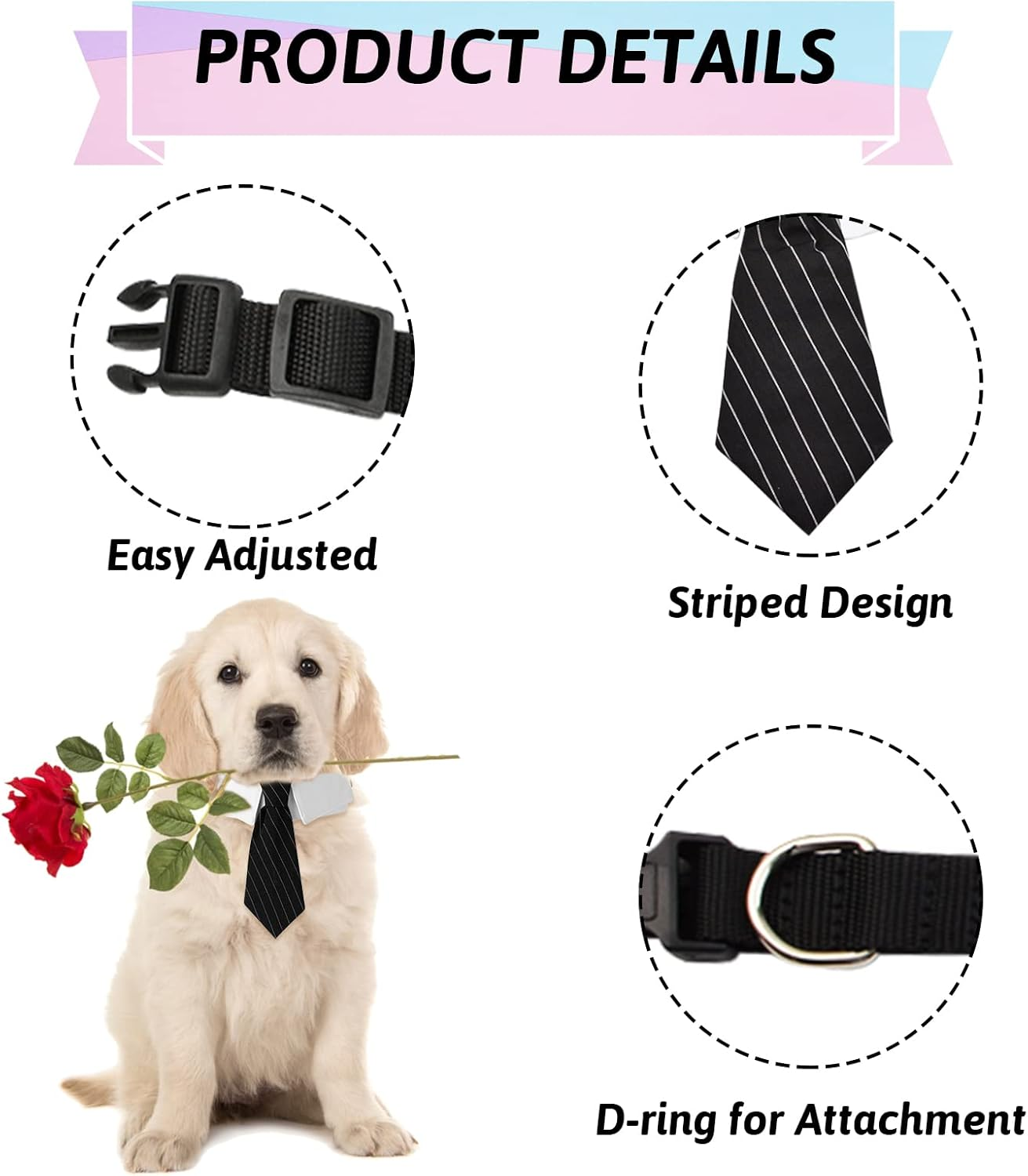 HACRAHO Dog Neck Tie Collar, 1 Pack Wedding Dog Necktie Collar Adjustable Formal Collar Neck Tie for Medium Large Dogs, L image number 5