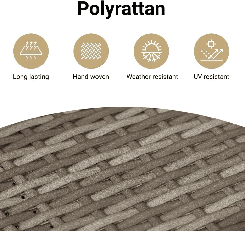 Vidaxl Rectangular Grey Poly Rattan Garden Table - Tempered Glass Top, Powder-Coated Steel Frame, UV-, Outdoor Patio Dining - 190X80X74Cm