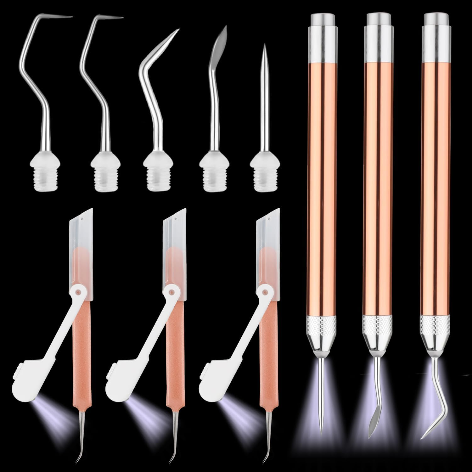 Vinyl Weeding Tool Set, with 3 LED Weeding Pens, 3 LED Light Tweezers, 5 Pins and Hooks Lighted Weeding Tools for Craft DIY Silhouettes Cutting Cameos Vinyl Projects image number 5