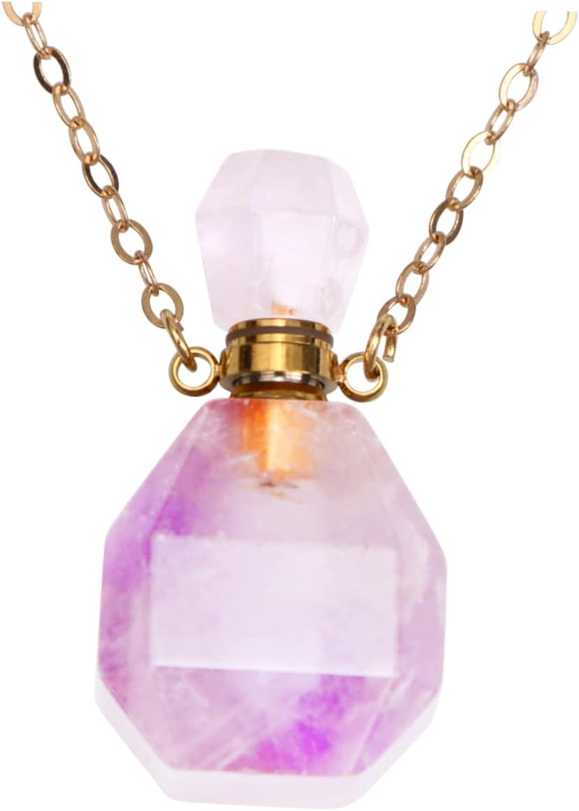 Fluorite Perfume Atomizer Bottle Pendant Travel Bottle Refillable Perfume Container Crystal Decor Necklace Jewelry