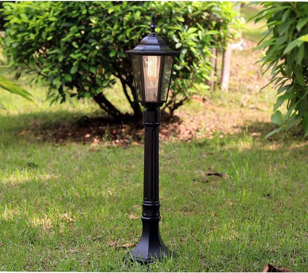 Retro Outdoor Post Light, 80Cm Garden Lamp, Black Metal with Glass Panels, E27 Base (B) image number 3