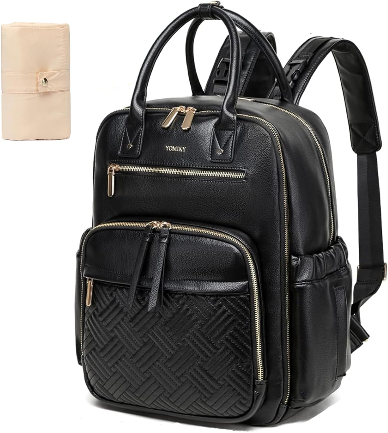 Leather Diaper Bag Backpack for Women with Multiple Pockets,Laptop Compartment and Changing Pad.