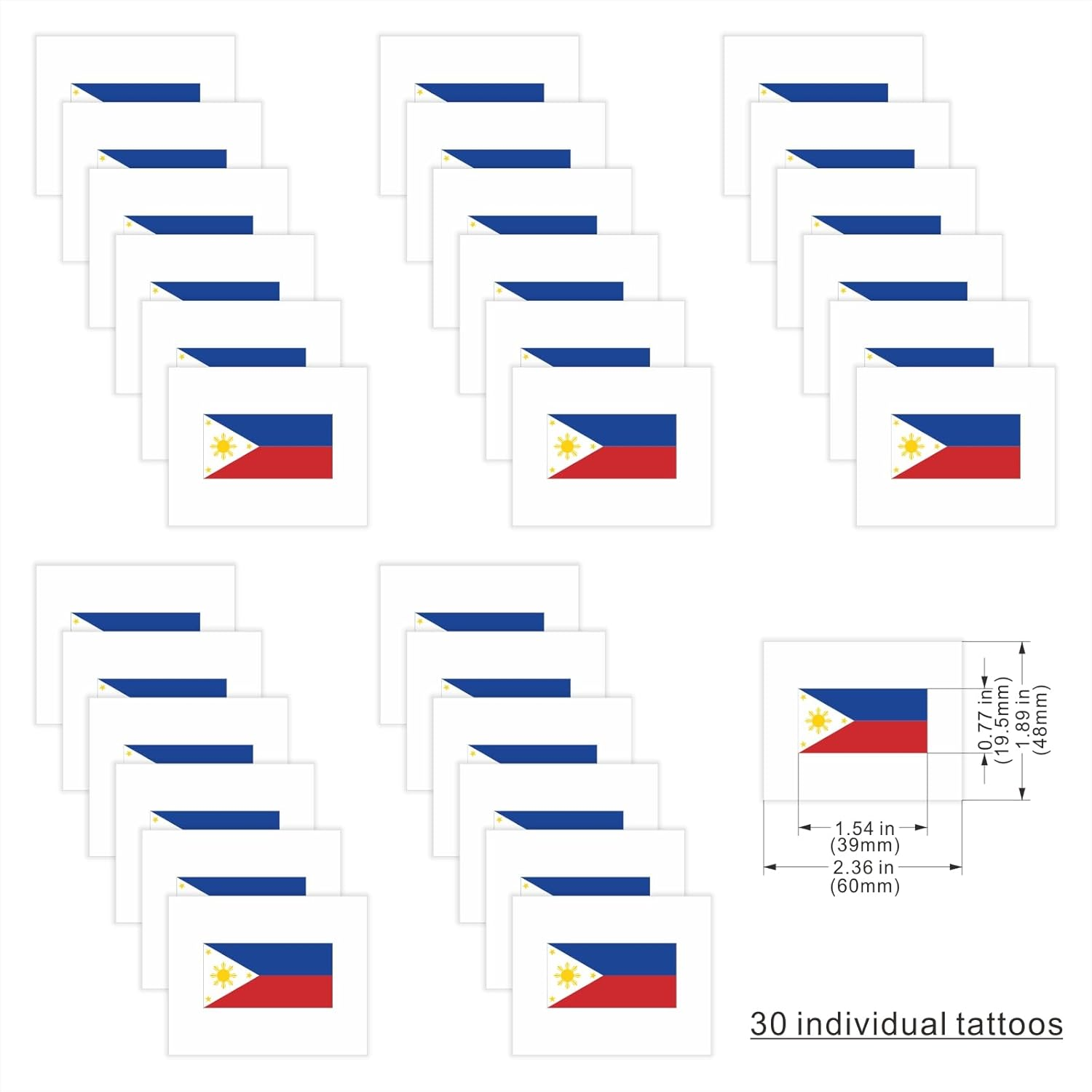 Womaha 30 Pcs Individual Temporary Philippines Flag Tattoos Fans Face Tattoo Stickers for Adults Kids Group Activity Props image number 2