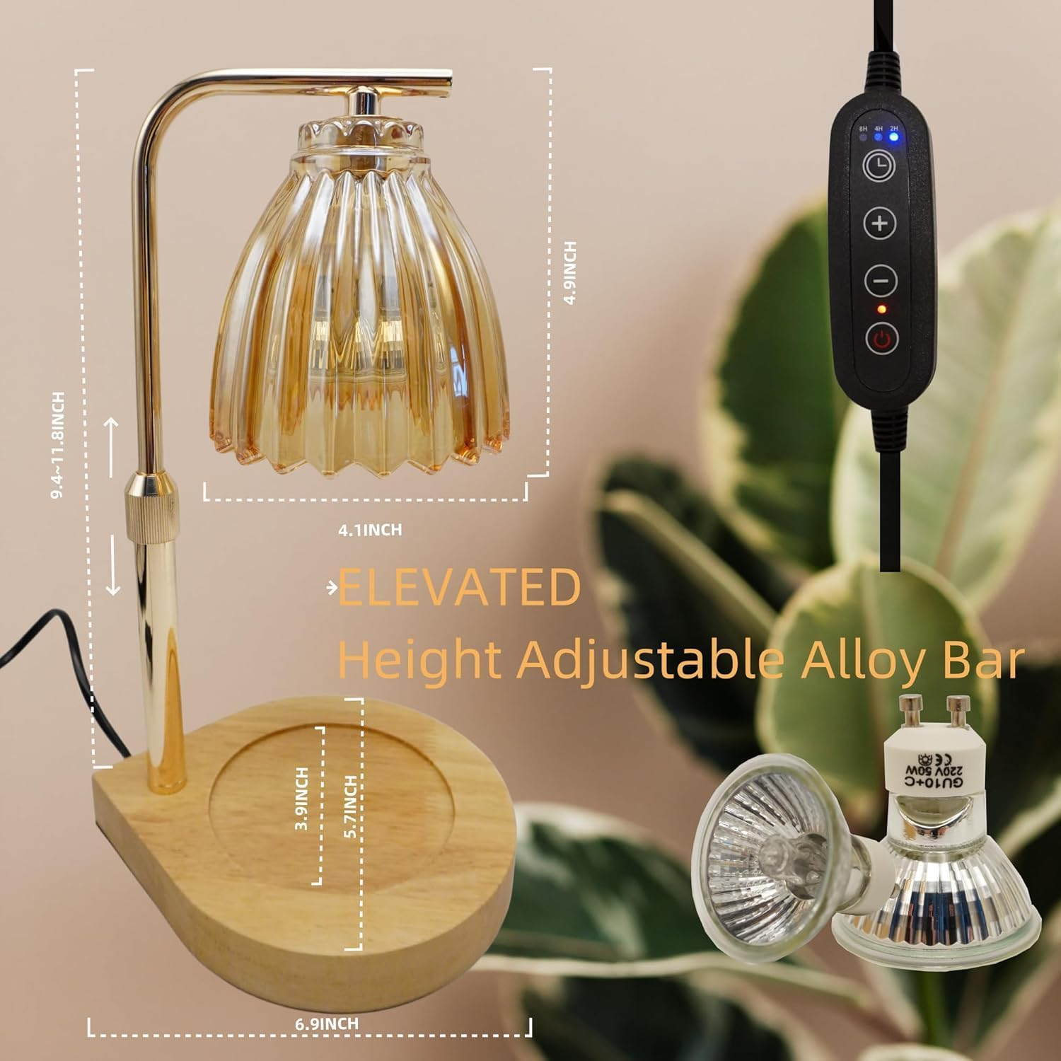 Candle Warmer Lamp, Candle Warmer with Timer Dimmer Height Adjustable, Lamp Wax Warmer with 2 Bulbs,For Wife Girlfriend Mom,House Warming Gifts New Home Gifts,Warm Yellow image number 3
