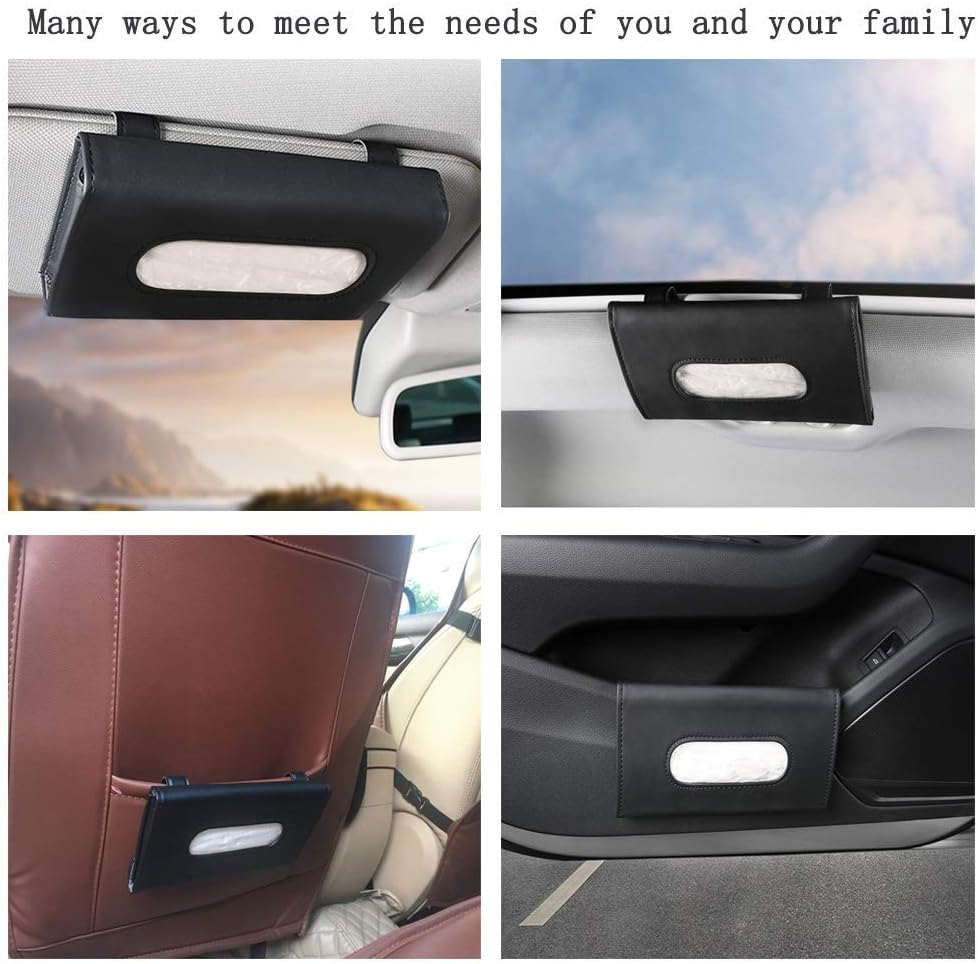Custelen Premium Black Leather Tissue and Mask Holder for Car Sun Visor - Rectangular Napkin and Mask Dispenser image number 3