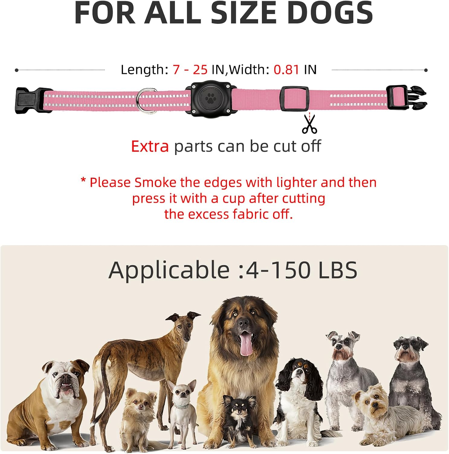Airtag Dog Collar, 100% Waterproof Integrated Apple Air Tag Dog Collars, Reflective GPS Dog Collar with Hard PC Airtag Holder Case for Small Medium Large Dog (Pink) image number 3