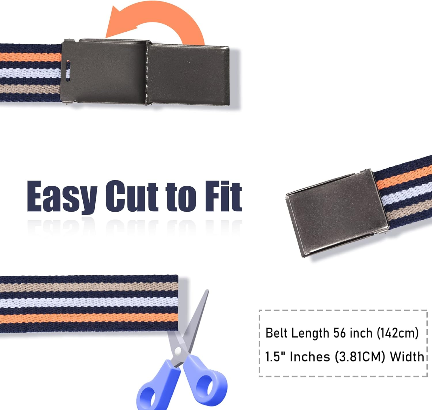 Canvas Web Belt | Cut to Fit up to 52" | Flip-Top Brushed Silver Nickel Buckle 6 Colors - 2 Pack Black/Navy image number 6