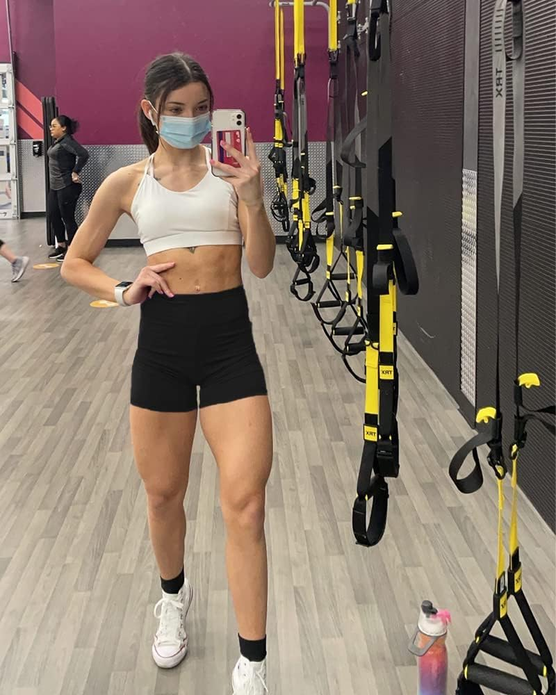 Fisoew Womens Biker Shorts High Waisted Booty Gym Yoga Scrunch Butt Lifting Stretchy Basic Workout Shorts image number 5