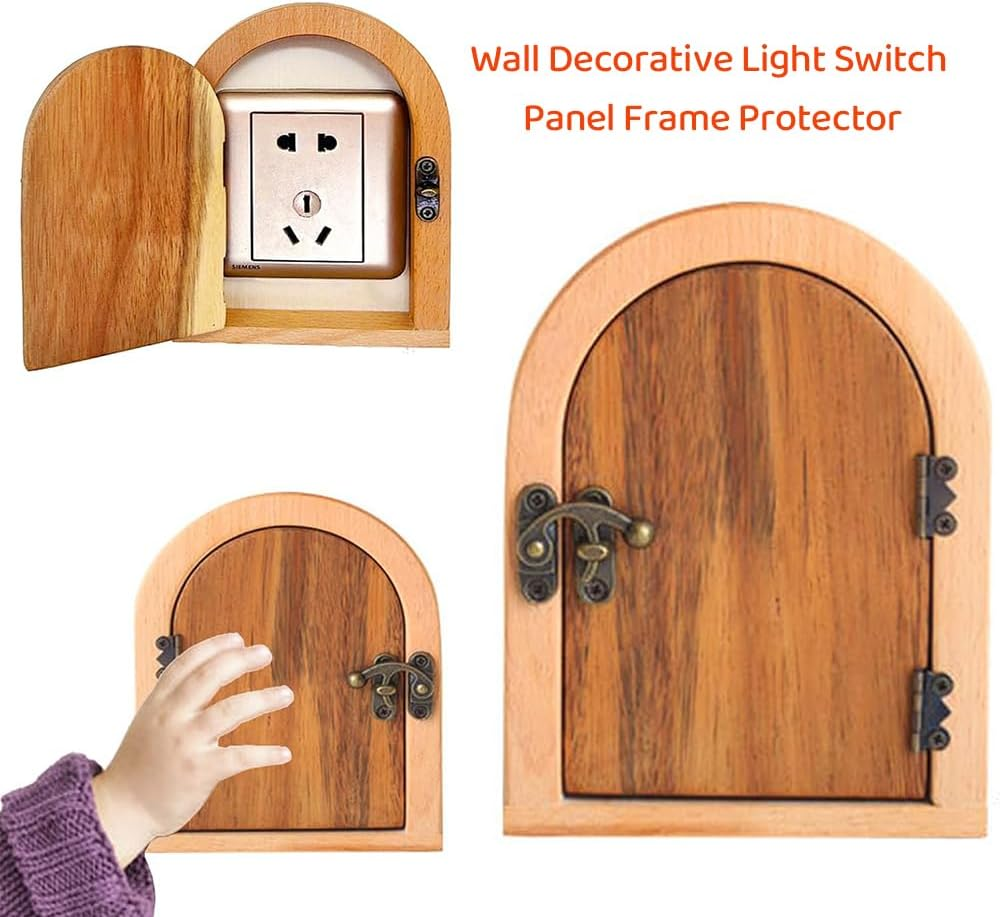 2 Pack Handmade Wooden Fairy Door Outlet Cover Plate &ndash; No Punching Required Baby Proofing Electrical Outlet Cover, Vintage Light Switch Cover Plates image number 2