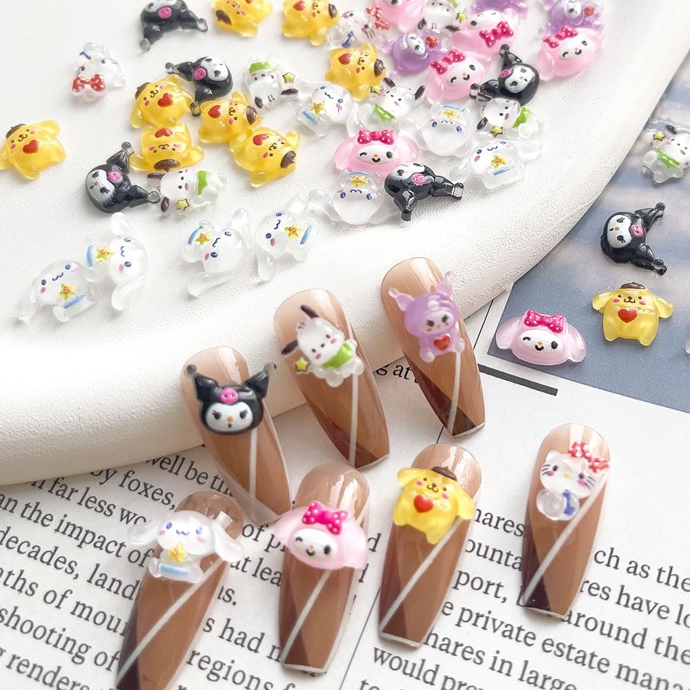 WIAONE Akutoer 70PCS Kawaii Nail Art Charms 3D Cute Cat Resin Jelly Gummy Sweet Candy Slime Making Ornament Nail Decoration Accessories for DIY image number 3