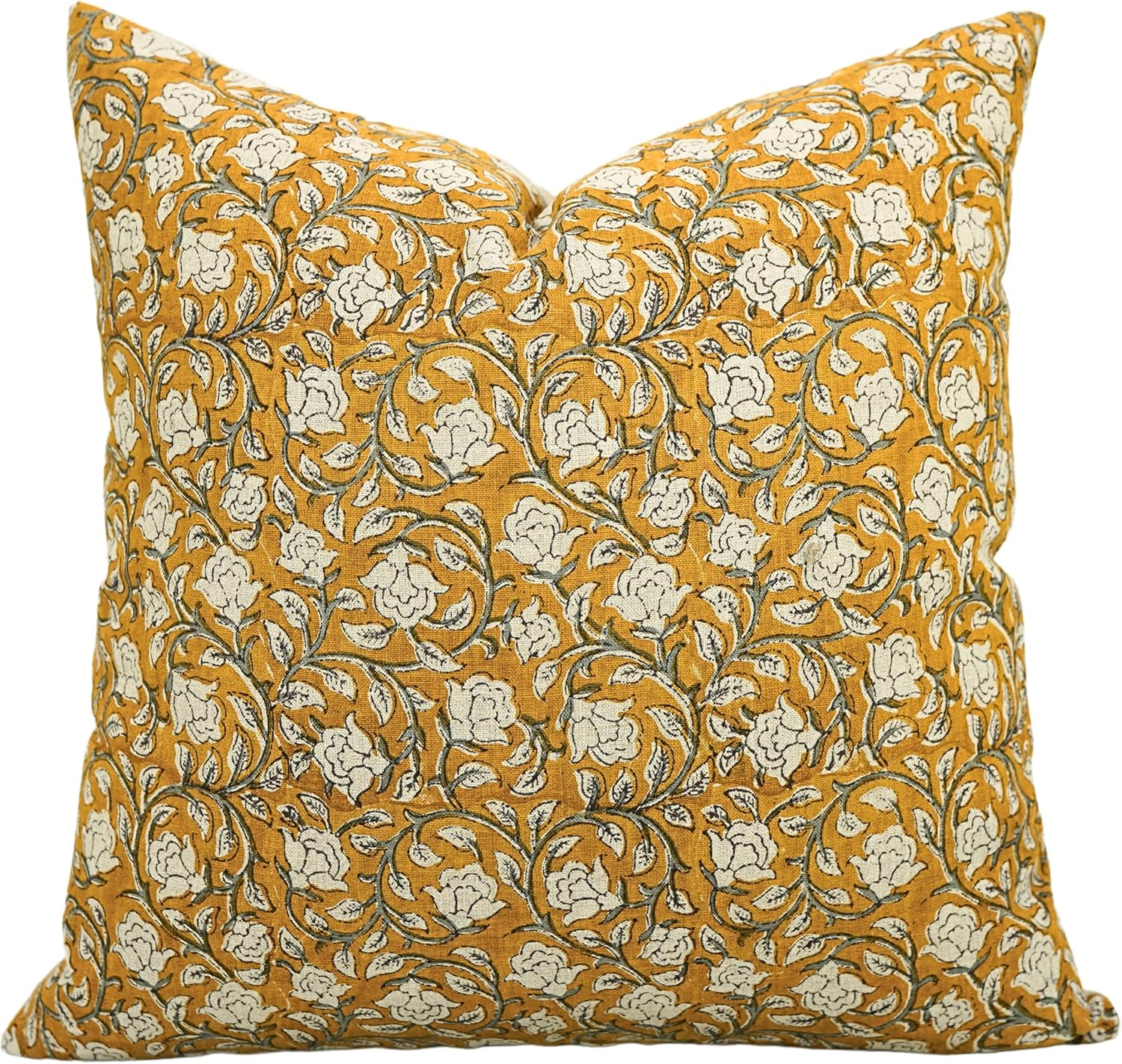 Fabritual Duck Canvas Fabric Handmade Block Floral Print 18X18 Inch Throw Pillowcase Cushion Cover Decorative for Outdoor,Farmhouse, Living Room, Sofa, Bed and Couch (Blue-Amritvella)