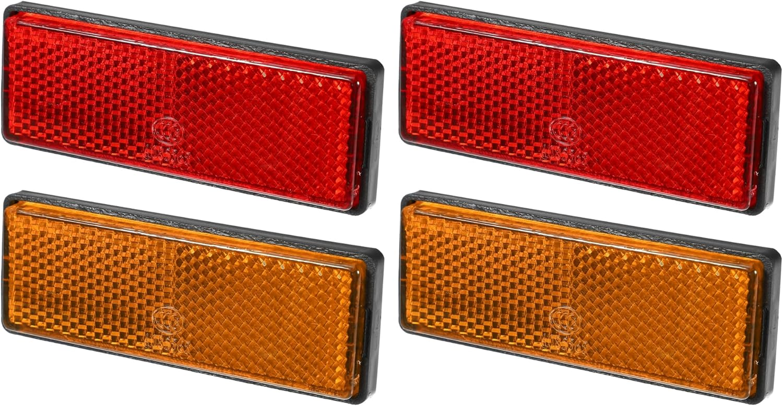X AUTOHAUX 4Pcs 3.46"X1.26" Universal Reflector - Rectangle Moto Bike Safety Reflector Increase Visibility and Safety on the Road - Plastic Red Orange