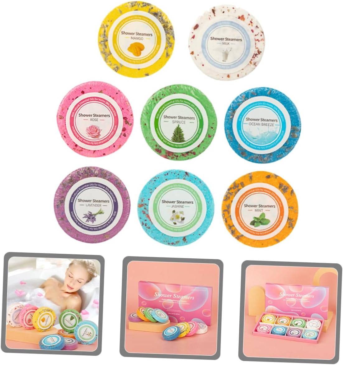 BAZEITFLOW Aromatherapy Bath Tablets 8-Piece Set Natural Essential Oil Shower Tablets Relaxing Bath Drops for Spa Experience for Women and Giving image number 2