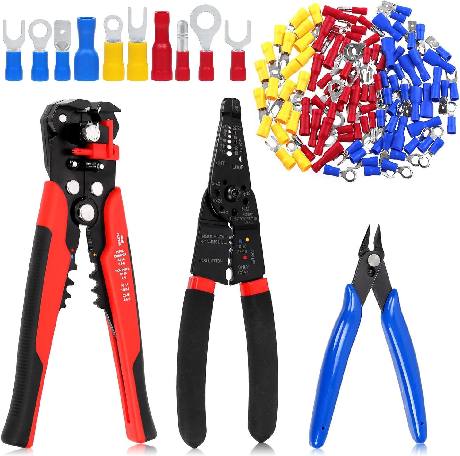 103Pcs Wire Stripper Crimping Tool Kit Includes Auto Wire Stripper, Micro Wire Cutter, 6 in 1 Wire Stripper Tool, Insulated Electrical Wire Connectors Kit for Automotive Repair image number 4